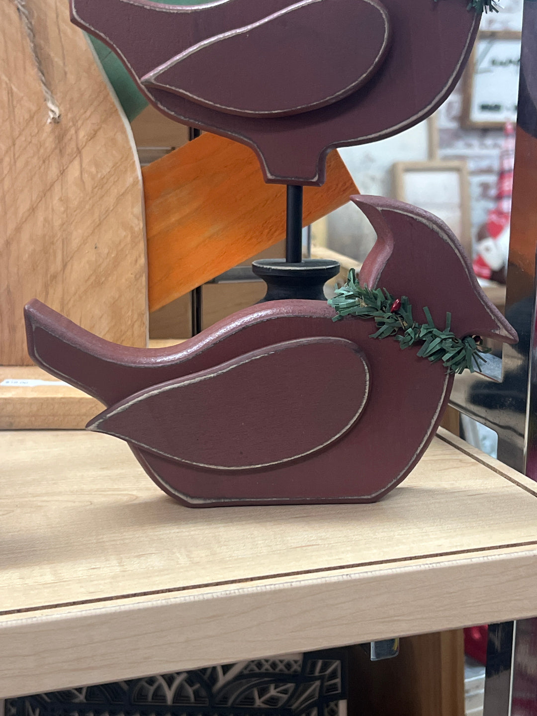 Chunky Distressed Wooden Cardinal Sitter
