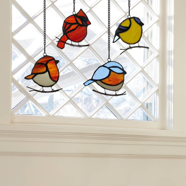 4.5"H Bird Quartet Stained Glass Window