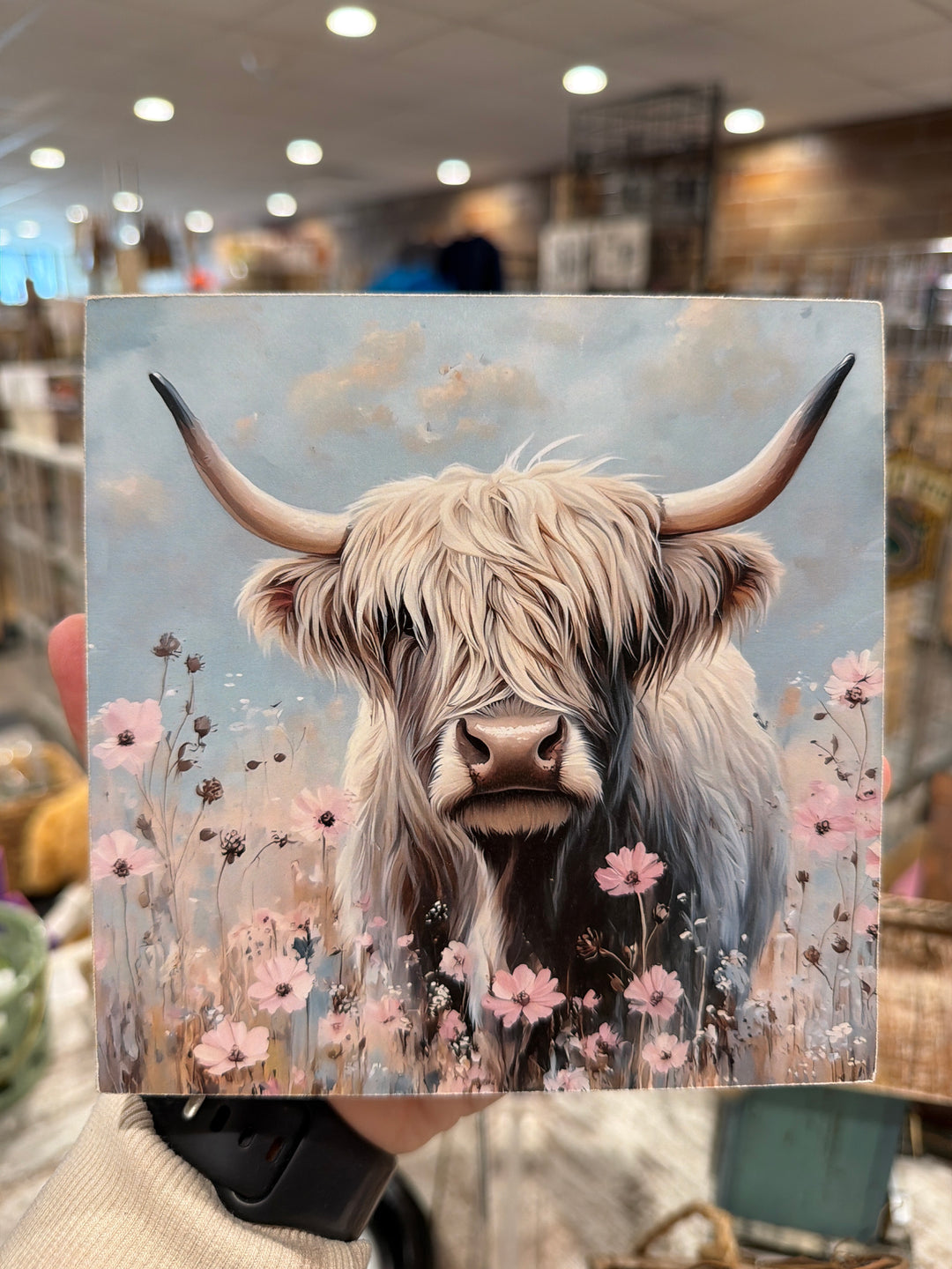 Highland Cow Pink Flowers