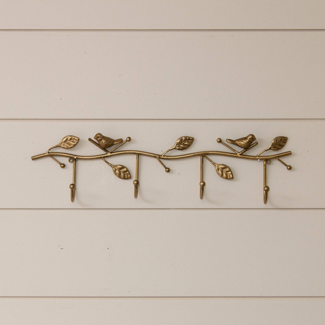 Gold Birds On Branch Wall Hooks