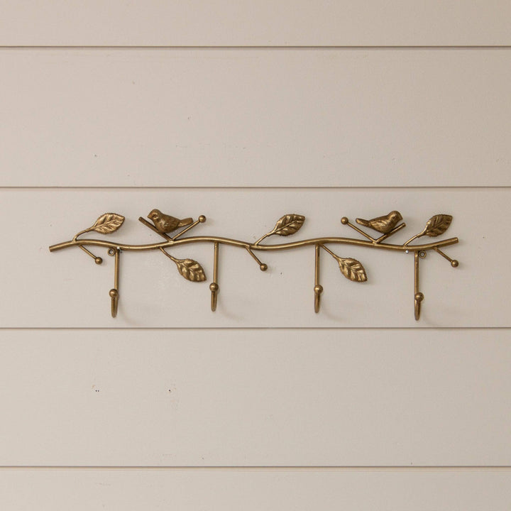 Gold Birds On Branch Wall Hooks