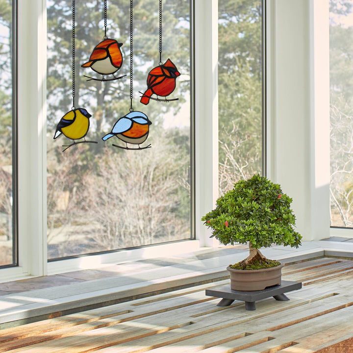 4.5"H Bird Quartet Stained Glass Window