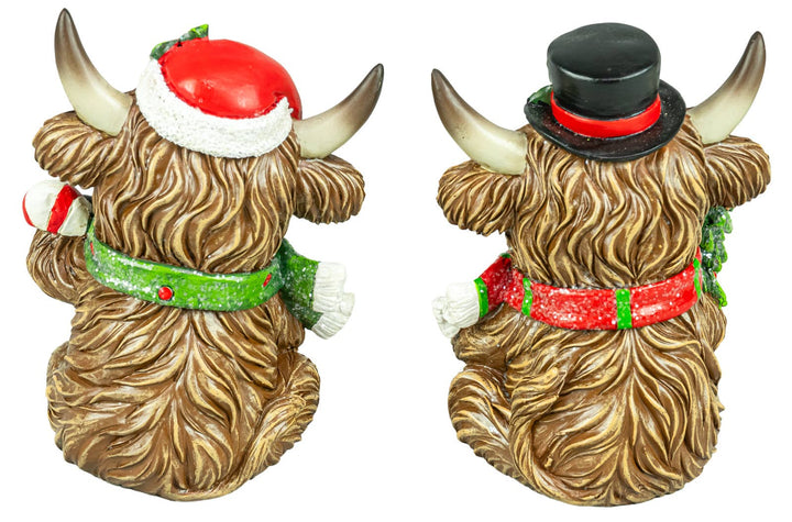 Holly Jolly Christmas Highland Cow 6" Sitter 2 Ast