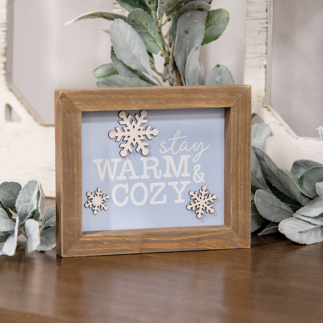 Stay Warm & Cozy Snowflake Framed Sign