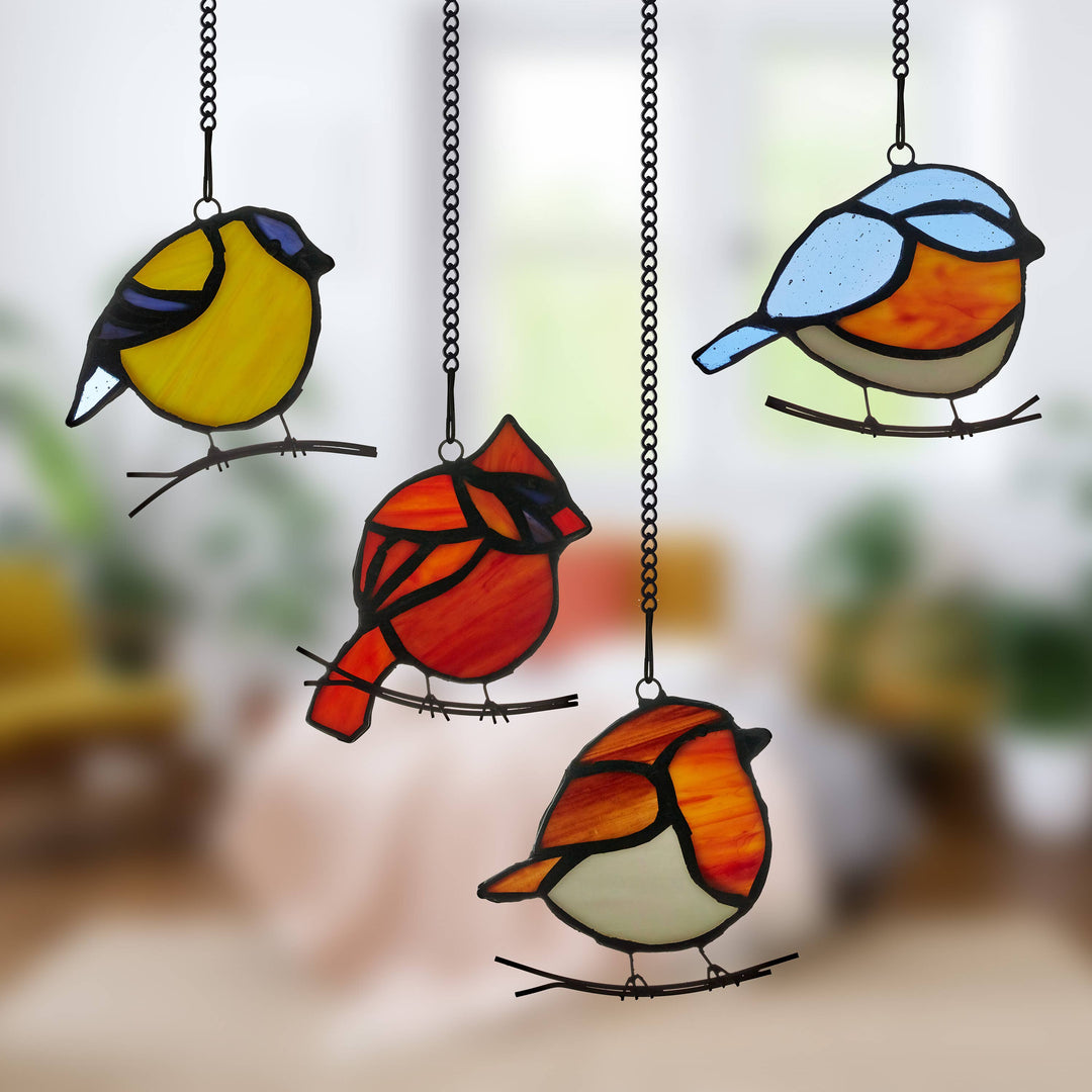 4.5"H Bird Quartet Stained Glass Window