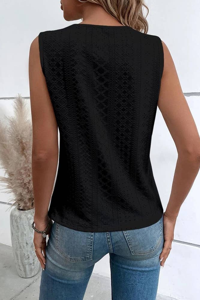 V Neck Jacquard Eyelet Tank Top
