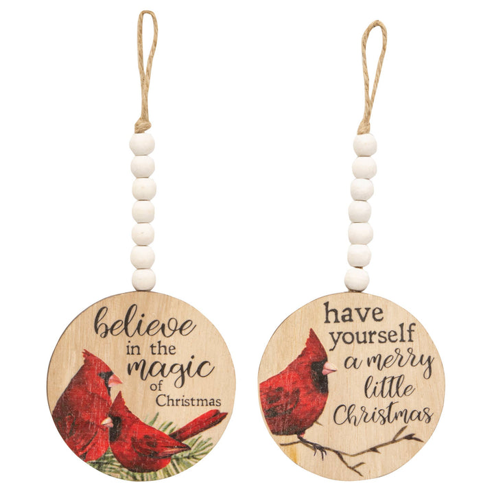 Christmas Cardinal Round Beaded Ornament, 2 Assorted