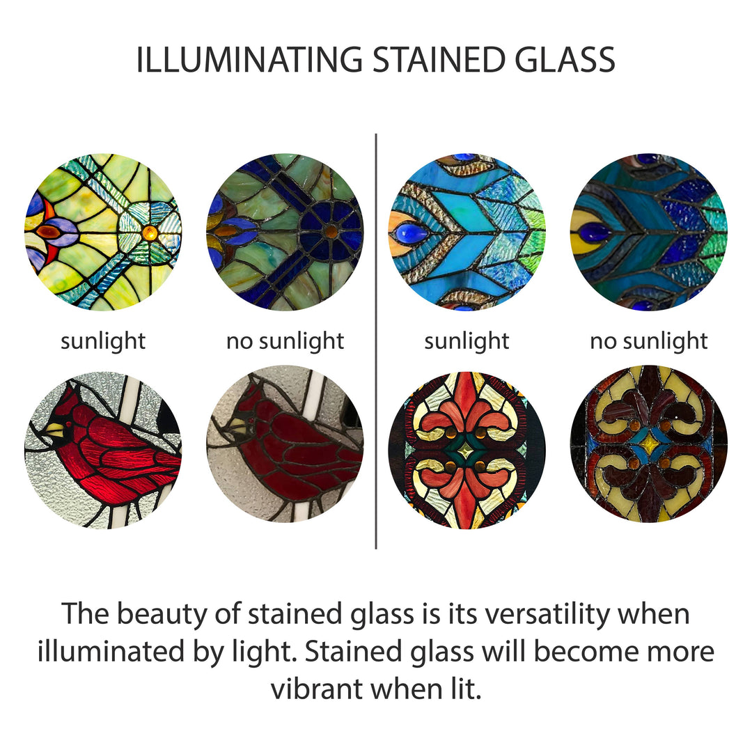 14.5"H Lila Multicolor Sunburst Stained Glass Window Panel