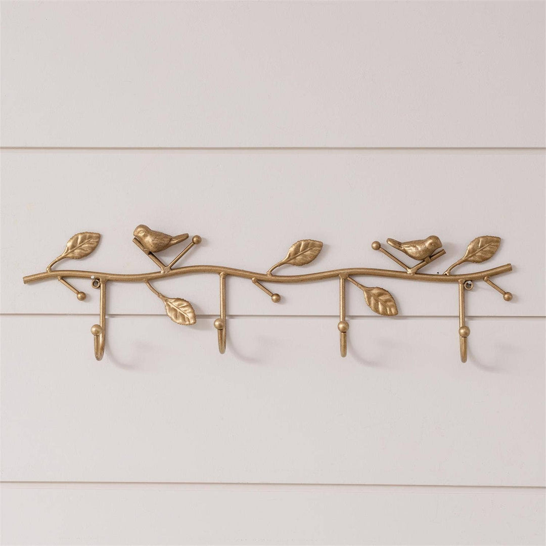 Gold Birds On Branch Wall Hooks