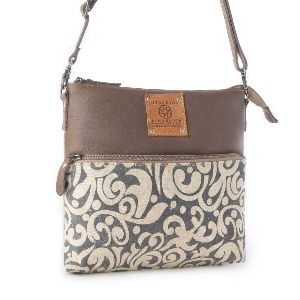 Wildprint Trail upcycled canvas crossbody Bag for Women in ivory with vintage print