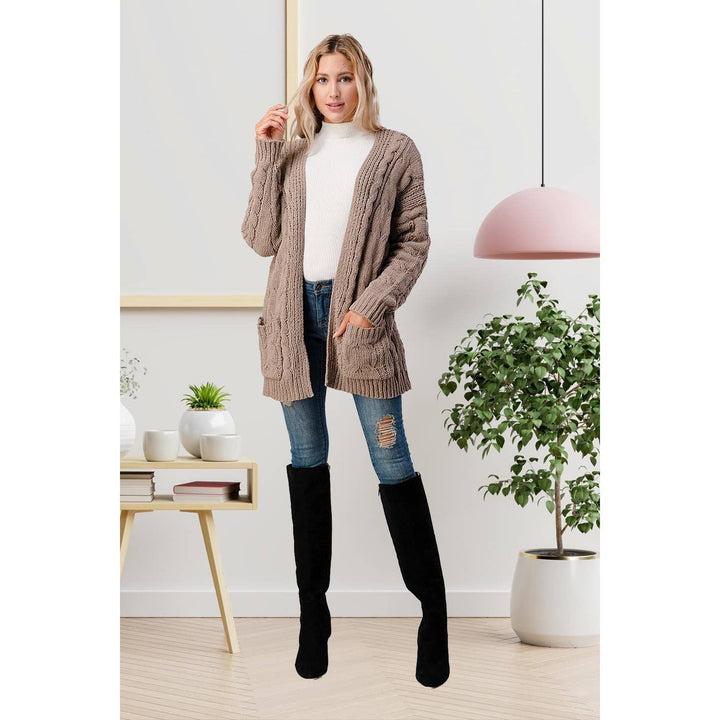 CHUNKY CABLE KNIT OPEN FRONT FALL CARDIGAN