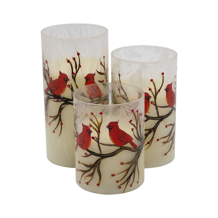 Battery-Operated Glass/Wax Candles- Red Cardinals