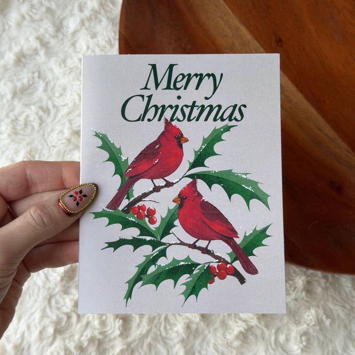Merry Christmas Cardinal Birds Vintage Christmas Card