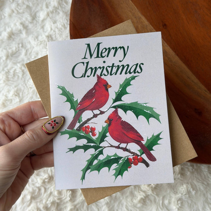 Merry Christmas Cardinal Birds Vintage Christmas Card