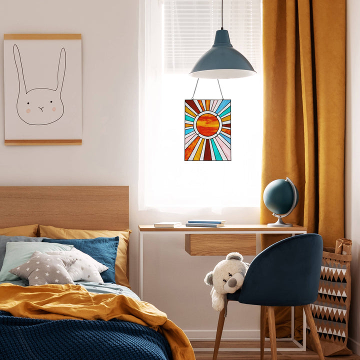 14.5"H Lila Multicolor Sunburst Stained Glass Window Panel