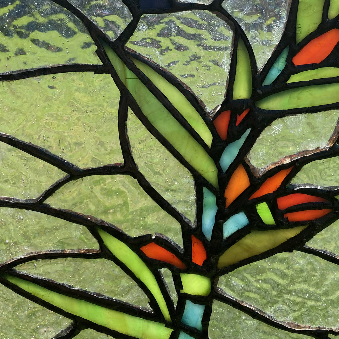 10"H Happy Hummingbird Stained Glass Window Panel