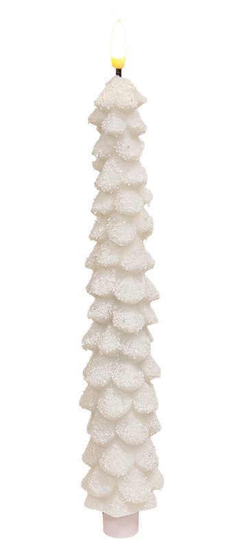 White Flocked Christmas Tree LED Timer Taper - 11.5"H