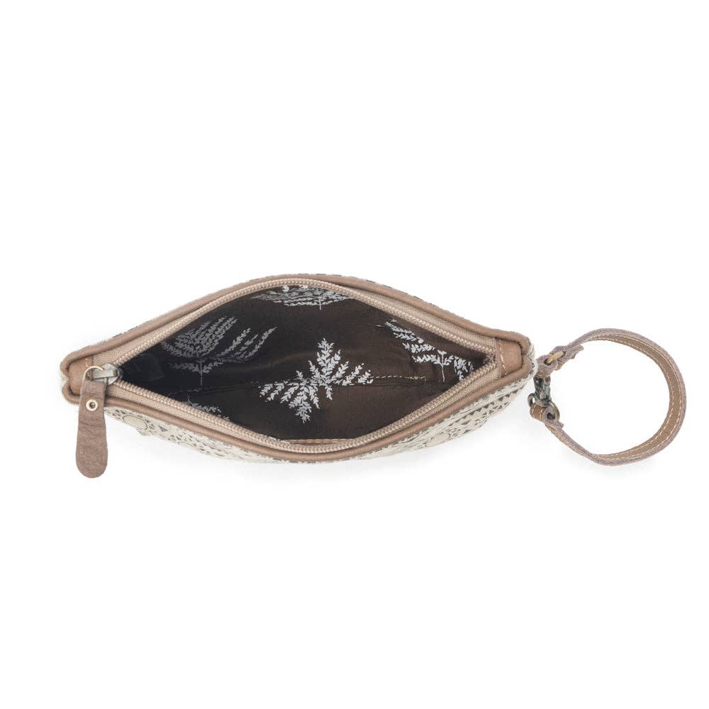 Sundust Vintage Wristlet for Women in ivory with leather detail