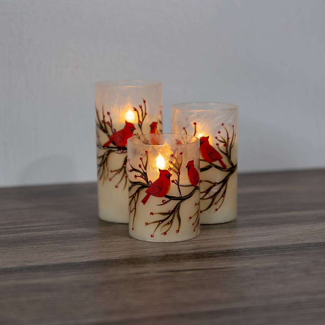 Battery-Operated Glass/Wax Candles- Red Cardinals
