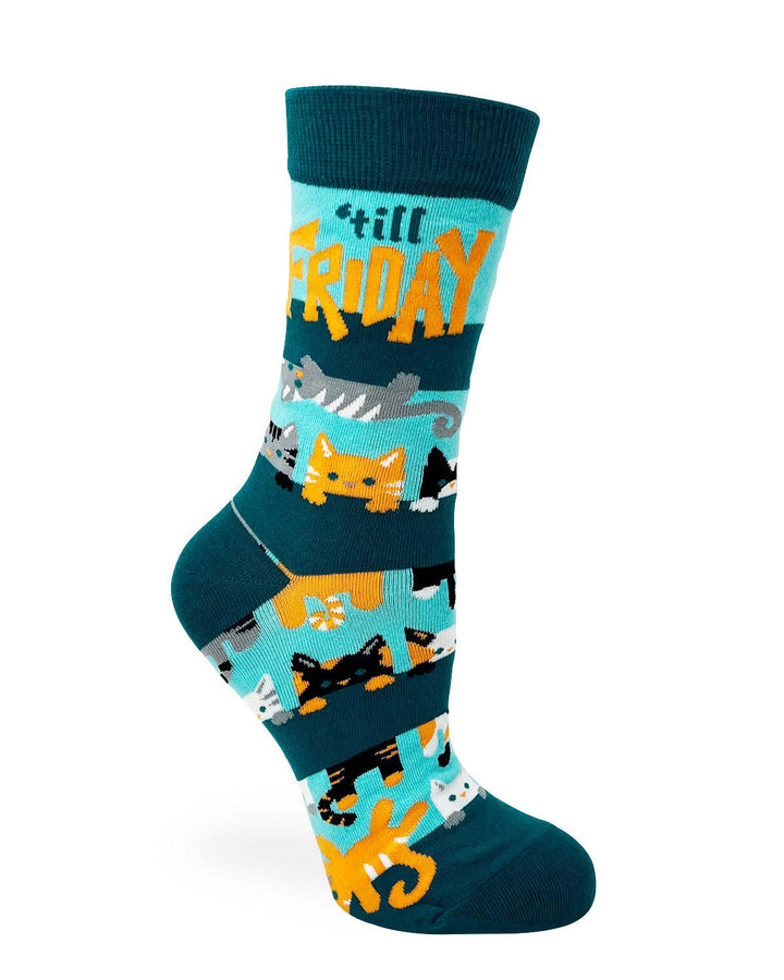 Hangin' on 'till Friday Ladies' Crew Socks Featuring Cute Ca