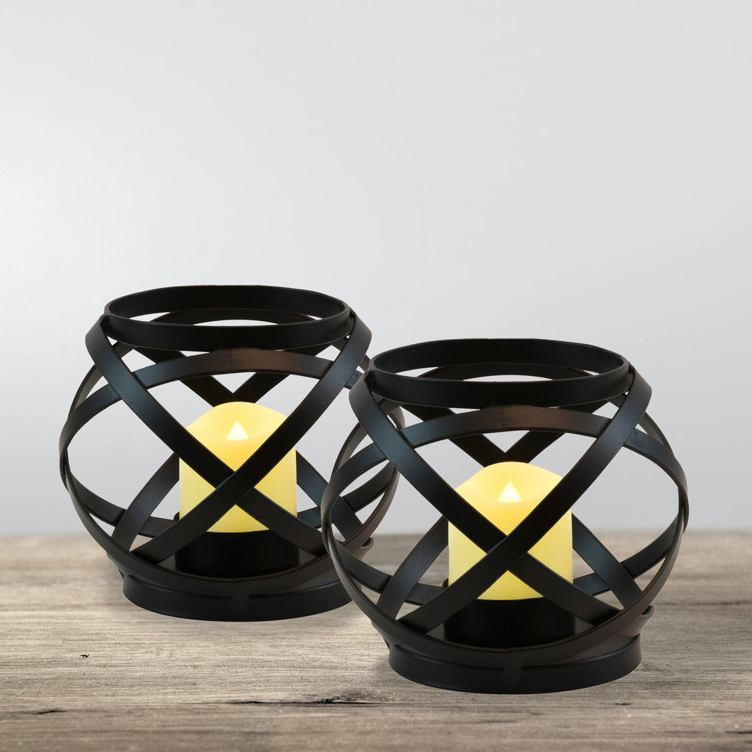 Metal Banded Candleholders with Battery Operated LED Candles