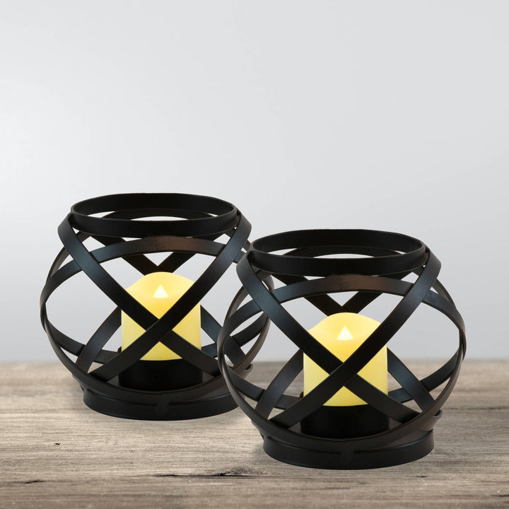 Metal Banded Candleholders with Battery Operated LED Candles