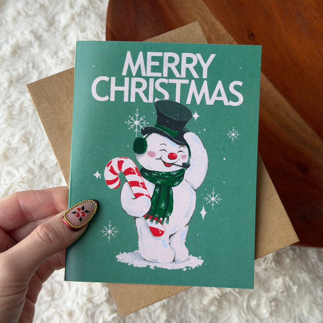 Merry Christmas Snowman In Top Hat Vintage Christmas Card