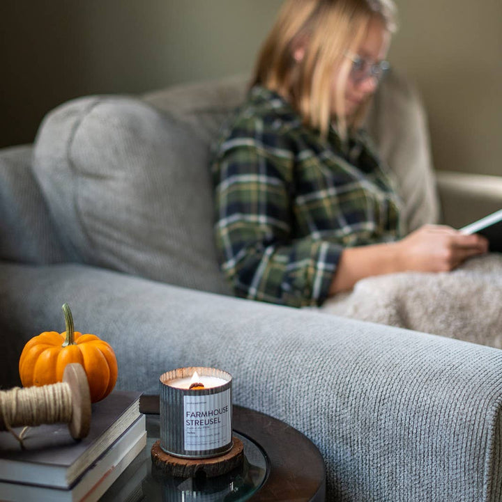 Farmhouse Streusel Rustic Vintage Wood Wick Fall Candle
