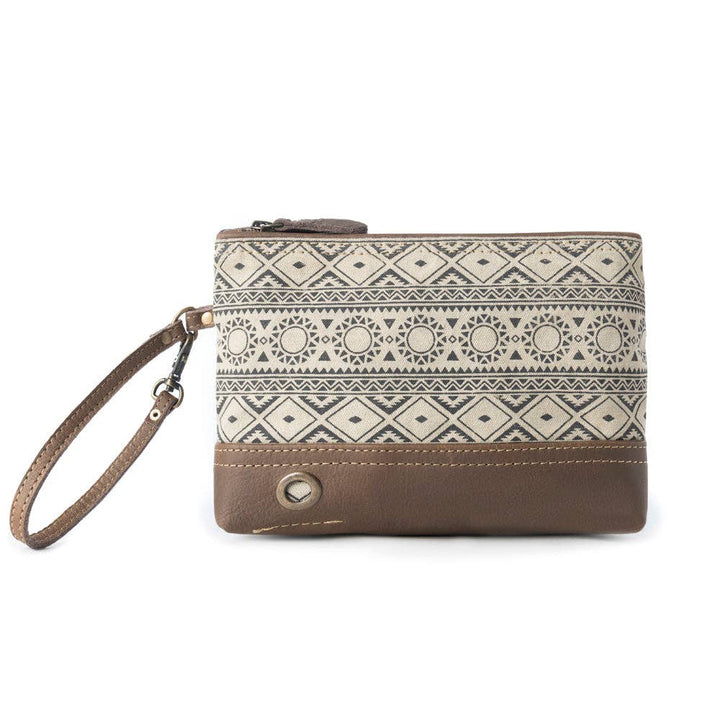 Sundust Vintage Wristlet for Women in ivory with leather detail