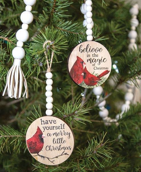 Christmas Cardinal Round Beaded Ornament, 2 Assorted