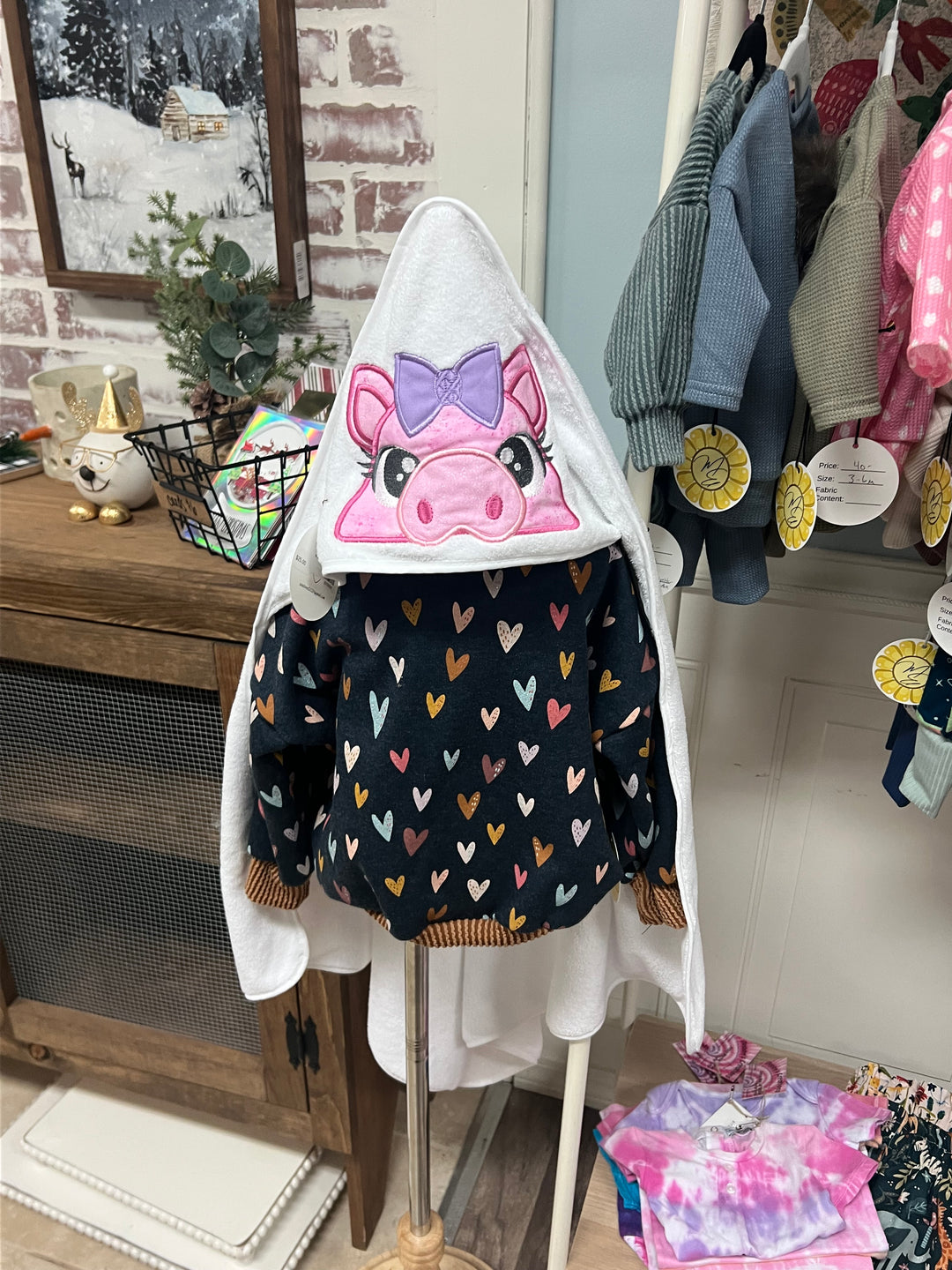 Pig Embroidered Hooded Towels