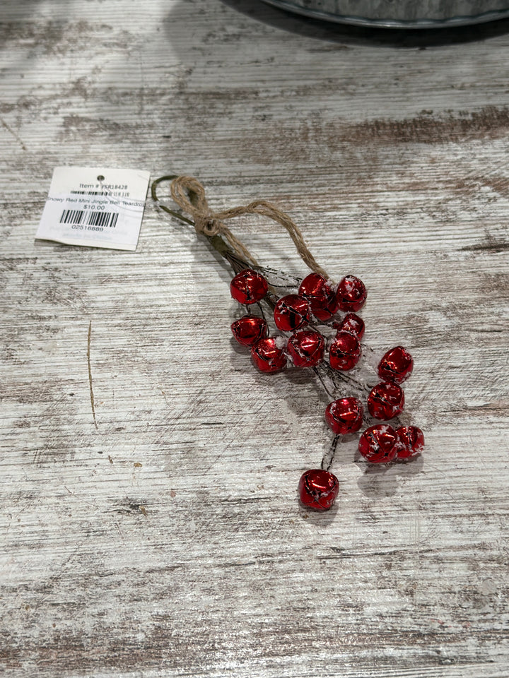 Snowy Red Mini Jingle Bell Teardrop