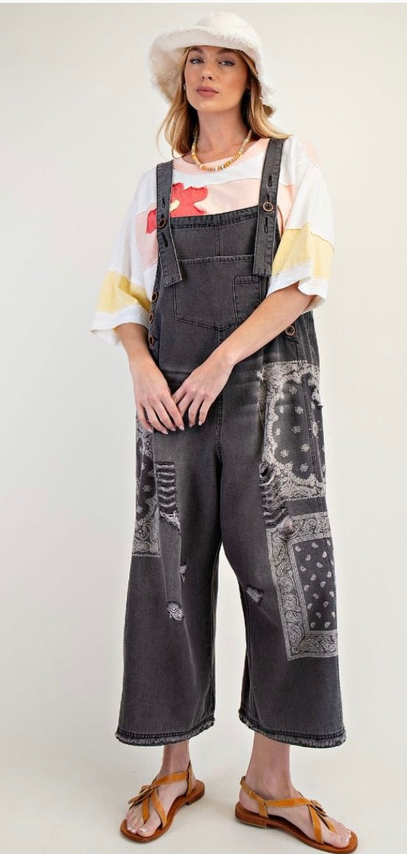 Washed Denim Loose Fit Overalls