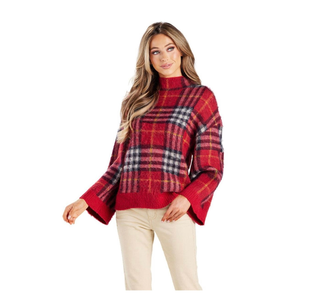 Red Plaid Sweater Large
