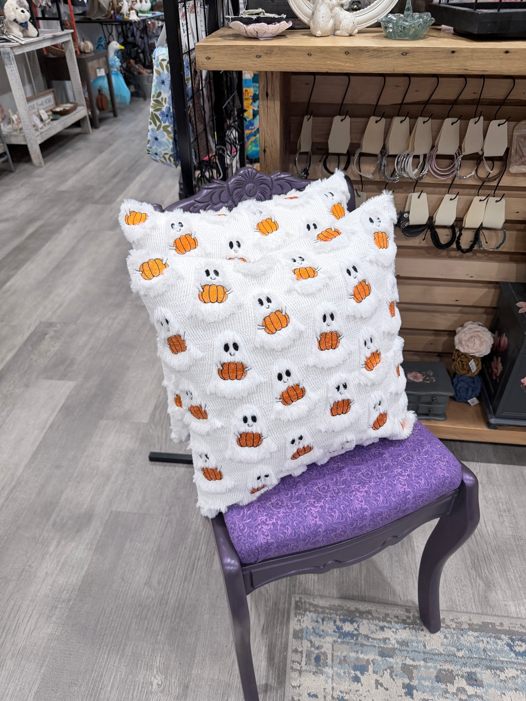 Ghost holding Pumpkin Pillow