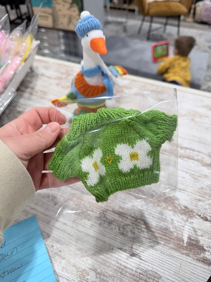 Green Crochet Sweater Desk Goose Outfit