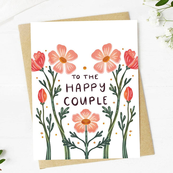 "To the happy couple" Floral Pattern Wedding Card