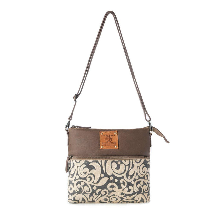 Wildprint Trail upcycled canvas crossbody Bag for Women in ivory with vintage print