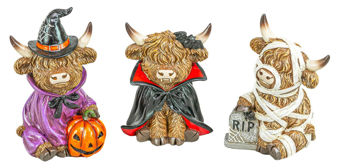 Costumed Halloween Highland Cow 5" Sitter 3 Ast