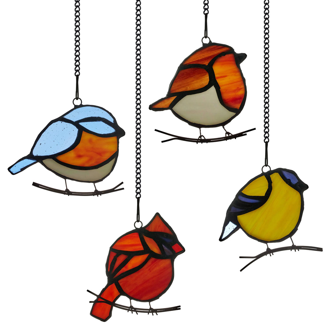 4.5"H Bird Quartet Stained Glass Window