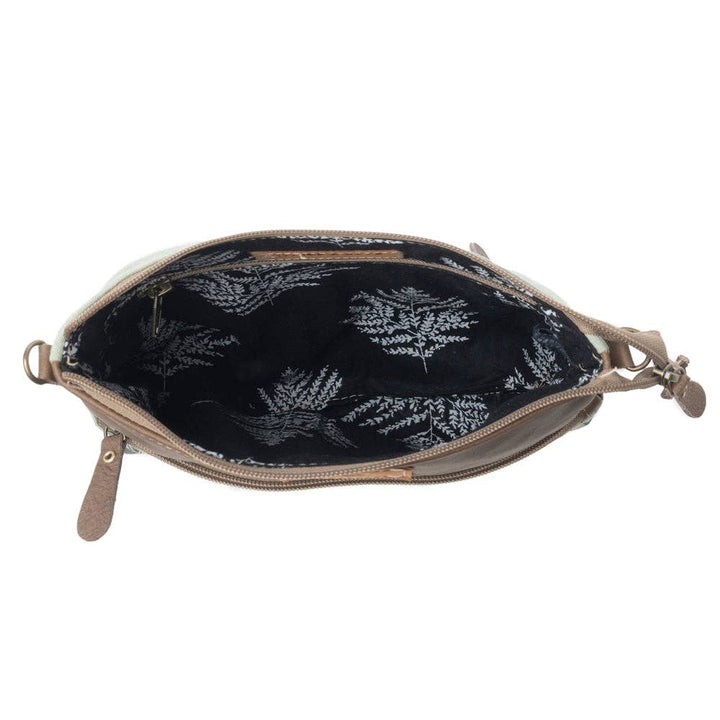 Wildprint Trail upcycled canvas crossbody Bag for Women in sage with floral detail