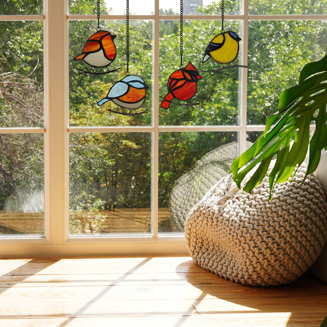 4.5"H Bird Quartet Stained Glass Window