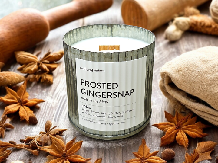 Frosted Gingersnap Rustic Vintage Wood Wick Fall Candle