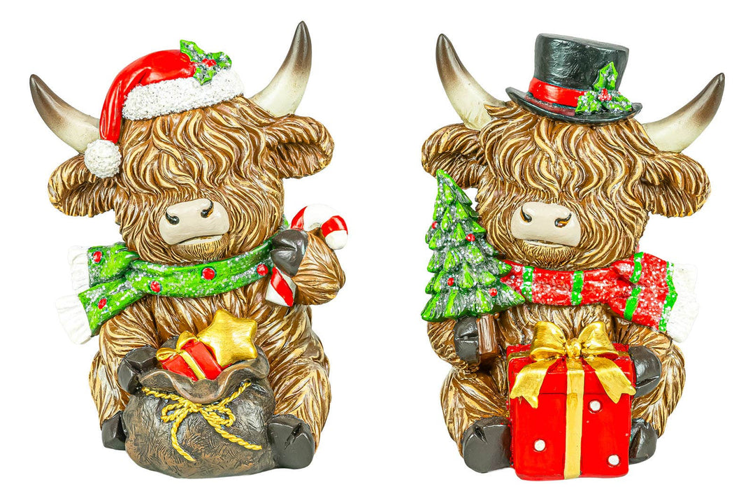 Holly Jolly Christmas Highland Cow 6" Sitter 2 Ast