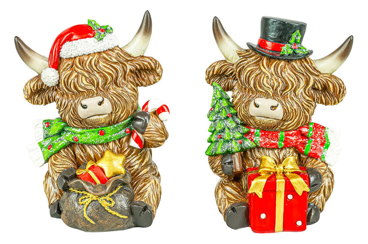 Holly Jolly Christmas Highland Cow 6" Sitter 2 Ast