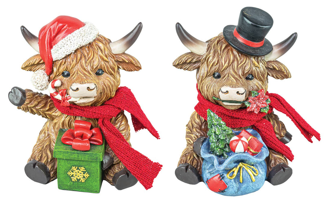 Christmas Highland Cow with Gifts Tabletop