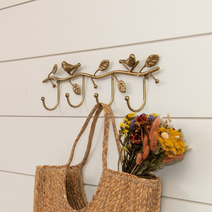 Gold Birds On Branch Wall Hooks