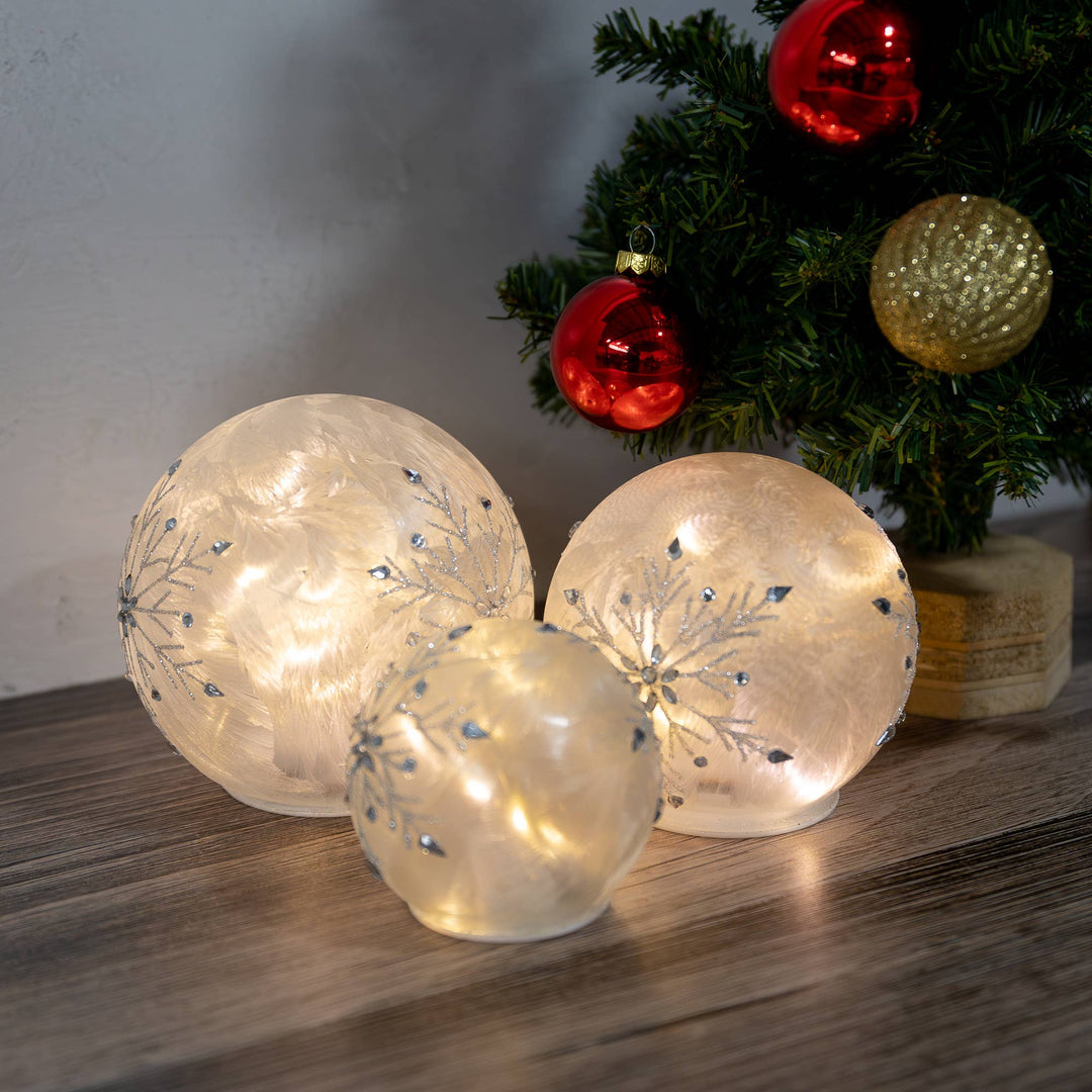 Battery Operated Glass Snowflake Globes - (set of 3)