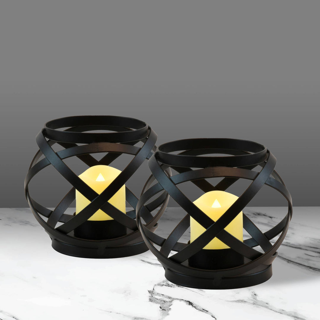 Metal Banded Candleholders with Battery Operated LED Candles