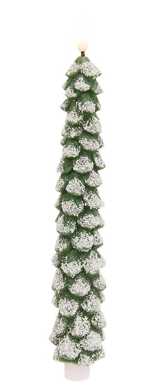 Green Flocked Christmas Tree LED Timer Taper - 11.5"H